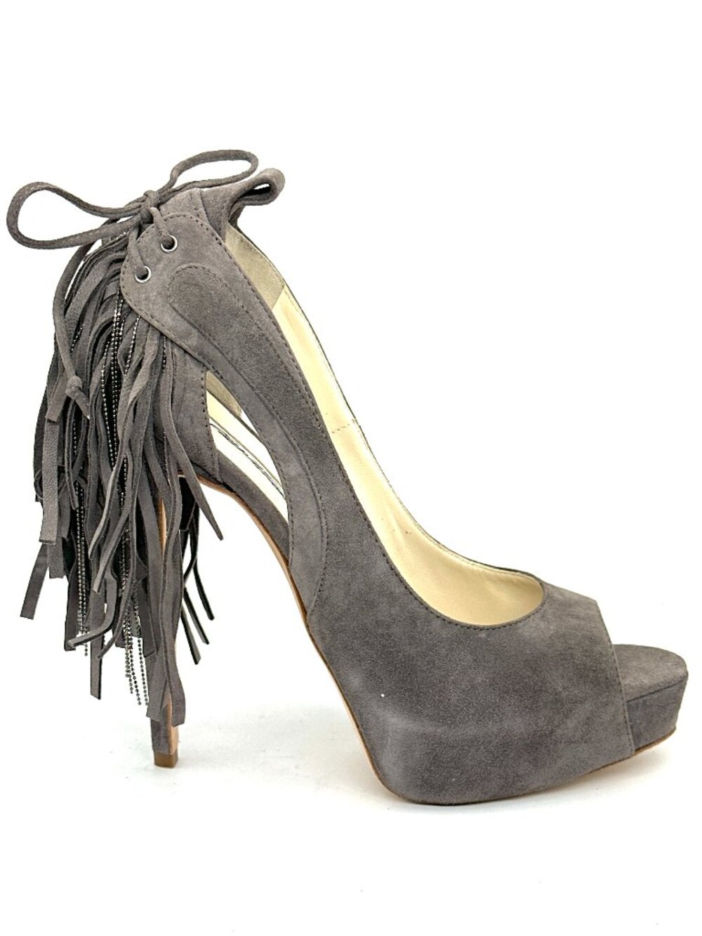 Brian Atwood VERNER Suede Fringe Platform Peep Open Toe Pumps Heels - Picture 9 of 14